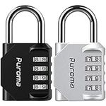 Puroma 2 Pack 4 Digit Combination Locks Outdoor Waterproof Padlock for School Gym Locker, Hasp Cabinet, Gate, Fence, Toolbox (Silver & Black)