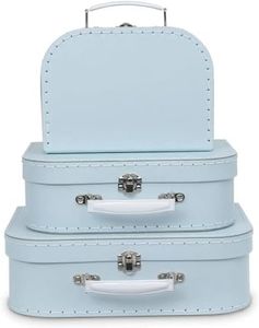 Jewelkeeper Paperboard Vintage Suitcase - Set of 3 Decorative Vintage Luggage - Storage Cardboard Suitcase - Mini Luggage Gift Box for Birthday or Wedding - Baby Blue Pastel Design