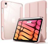 JETech Case for iPad Mini (A17 Pro, 2024 Model, 7th Generation) / Mini 6 (2021 Model, 6th Generation) with Pencil Holder, Clear Back Shell Slim Stand Tablet Cover, Auto Wake/Sleep (Rose Gold)