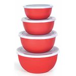 Zaib Stainless Steel Micrwoave Safe Containers with Lid for Kitchen Food Stroage | Euro Mixing Bowls (4 Pcs Red Plain)