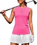 COOrun Womens Golf Shirt Collarless Polo Tank Tops with 1/4 Zip Sleeveless Athletic Tennis Shirts for Women Rose Pink