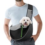 Pawaboo Dog and Cat Sling Carrier, Hand Free Dog Papoose with Zipper Touch Pocket, Breathable Mesh Puppy Carrier, Crossbody Satchel Dog Purse with Adjustable Strap for Outdoor Travel, Black, Small