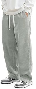 JMIERR Mens Corduroy Baggy Pants Wide Leg Joggers, Light Grey, 3XL