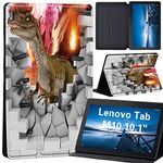 Design Case for Lenovo Tab M10 TB-X605F/ TB-X605L/ TB-X505F/ TB-X505L - Leather Tri-Fold Stand Cover Case for Lenovo Tab M10 10.1-Inch Tablet, (3D art-dinosaur)