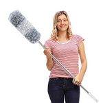 DELUX Microfiber Feather Duster Extendable Cobweb Duster with 100 inches Extra Long Pole, Bendable Head & Scratch-Resistant Hat for Cleaning Ceiling Fan, High Ceiling, Blinds, Furniture & Cars