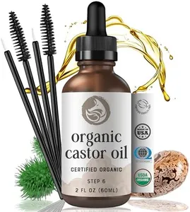 Pure VIRGIN Organic Castor Oil with Wand, Brush Kit - USDA Certified, Hexane-Free - Thicker Eye Lashes & Nourish Hair Nails by Foxbrim Naturals 2 oz