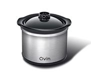 0.65-qt mini Round Slow Cooker, Fondue Melting Pot Warmer with Diswasher-safe Stoneware Crock, Glass Lid, Stainless Steel and black