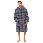 Toro Rocco Mens Hooded Blanket Oversized Hoodie Warm Soft Sherpa Fleece Fluffy Wearable Throw with Front Pocket One Size Fits All, Blue Check