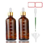 Fontfable Amber Glass Dropper Bottle 3.4 oz, 2x100ml Amber Brown Glass Eye Dropper Bottles for Essential Oils with Dropper Pipettes, Funnel, and A Plastic Measured Dropper for Diffuser, Beauty Oil Mix