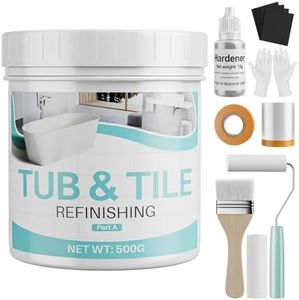 Tile Paint, 17oz Tub and Tile Paint Refinishing Kit with Tools and Hardener, Easy to Use for Countertop Bathroom Bathtub Kitchen Sink, Semi-Gloss White, Low Odor，25-30sq.ft