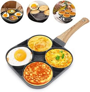 LOMUG Poêle à 4 Emplacements, Poele a Pancakes et Crêpes Poêle à Omelette Antiadhésive en Aluminium pour Petit-déjeuner Oeuf Au Plat Hamburger pour Cuisinière à Gaz Induction