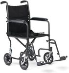 Medline Durable Folding Steel Transport Wheelchair with Swing-Away Footrests, 19-Inch Seat Width, Black Frame, Black Upholstery