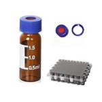 Autosampler Vials, 2ml HPLC Vials, 9-425 Lab Amber Vials with Write-on Spot and Graduations,9mm Blue Screw Cap with Hole,White PTFE&Red Silicone Septa, 100 of Pack.