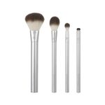 EcoTools Precious Metals Cheek & Eye Highlight Makeup Brush Kit, for Eyeshadow, Blush, & Powder Products, Eco Friendly, Cruelty Free Face Brushes, Recycled Aluminum, Chrome, 4 Piece Set