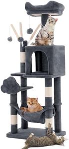 YITAHOME 44in Multi-Level Cat Tree for Indoor Kittens, Cat Furniture with Scratch Posts, Window Padded Plush Perch, Comfortable Hammock, and Interactive Pompoms, Dark Gray