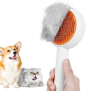 HICC GROOM! Pet Grooming Brush for Cats and Dogs, Self-Cleaning Sliker Brush for Removes Mats, Tangles, and Loose Hair, Shedding Brush for Short or Long Haired Cats/Dogs (White)