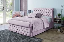 Double Bed with Storage | Ottoman Bed Double (4.6ft), Gas Lift Up Bed Frame, Upholstered Bed with Base and Headboard, Heavy Duty Mesh Frame Sleigh Bed (Pink)