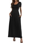 HAOMEILI Women's Short/Long Sleeve Loose Plain Long Maxi Casual Dresses with Pockets (Small, Black)