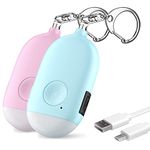 Rechargeable Self Defense Keychain Alarm – 130 dB Loud Emergency Personal Siren Ring with LED Light – SOS Safety Alert Device Key Chain for Women, Kids, Elderly, and Joggers by WETEN (Pink&Blue)