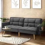 Oikiture 3 Seater Sofa Bed Velvet Lounge Sofa with 3 Adjustable Backrest Postition and 250kg Capacity Sofa Couch Chair Grey