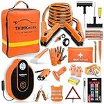 THINKWORK Car Emergency Kit, Pink Emergency Roadside Assistance kit with Digital Air Compressor, 10FT Jumper, First Aid Kit, and More Ideal Pink Car Accessories Tool -E10