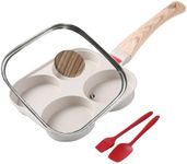 Foorey Home Egg Pan 4 Cup Nonstick Frying Omelette Pan with Lid for Breakfast Skillet for Eggs Pancake with 1 Spatula 1 Brush White