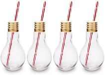 CKB LTD Ckb Ltd Pack of 4 Edison Light Bulb Novelty Drinking Glasses with Straw 400Ml - Ideal for Soft Drinks, Beers, Cocktails & Rum Based Long Drinks