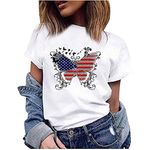 UK Women Shirts and Blouses Sale,Ladies Casual Independence Day Print Female Round Neck Loose T-Shirt Tunic Tops for Women Leisure Elegant Polos T-Shirts Vests Tees