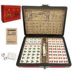 TourKing Chinese Mahjong Mah Jongg Set With 144PCS Mahjong Tile Set, 2PCS Dot Dice & 6.7” Wooden Carry Case for Travel, Family Gathering, Party