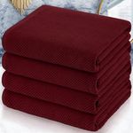 Bath Towels Large, 4PC Size 30" x 56" - 100% Cotton | Quick Dry | Thick | Soft, Towels for Bathroom, Dorm Room Essentials, Burgundy Red