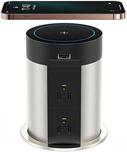 Automatic Pop Up Outlet for Countertop, 4" Diameter Pop Out Outlet with 5W Wireless Charger, 4 AC Outlets & 2 USB Ports Pop Up Power Outlet for Kitchen Island, Office, Workbench, ETL Listed