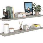 Ballucci Floating Shelves Extra Wide, 2-Pack 48" Wood Wall Mount Shelf Set with Invisible Brackets for Living Room, Bathroom, Kitchen, Nursery, 8" Deep, Grey Oak