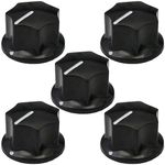 6mm Round Hole Large 7-Sided Fluted Black MF-B Guitar/Pedal Control Knob Pack of 5 (MF-B02)