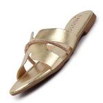 FAUSTO FST KI-498 GOLD-37 Women's Gold Shiny Open Toe Embellished Design Slipper With Cushioned Footbed|Flat Slipper For Party|Festive|Wedding (4 UK)