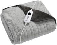 Dreamaker Faux Mink Heated Throw Soft Double-Sided Fabric Easy-to-Read Digital Display Inbuilt Auto-Power Off Ensures Energy Efficiency Machine Wash 160x120cm - Silver with White Tip