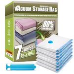 Space Saver Bags, Pack of 7 Jumbo Vacuum Storage Bags, Compressed Sealer Bags Storage for Clothes, Comforters, Beddings and Blankets with Hand Pump