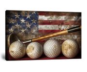 Golf Canvas Wall Art Vintage Golf Ball with American Flag Painting Artwork Leisure Sports Poster Golf Pictures for Living Room Office Club Home Decorations Framed Ready to Hang (24 x 36 inch)