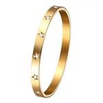 JewelryWe Womens Gold Bangle Bracelet: Ladies Stainless Steel Star Cubic Zirconia Charm Cuff Bracelets Gifts for Mother's Day Wedding Couples Birthdays