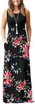 WNEEDU Women's Maxi Dress 2024 Summer Dress Casual Sleeveless Cover up Loose Sundresses Dresses with Pockets Rose Black XL