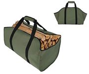 TESSLOVE Firewood Log Carrier Tote Bag,Canvas Firewood Holder，Extra Large Durable，Best for Fireplaces,Wood Stoves,Firewood,Logs, Camping,Landscaping (L, GREEN)