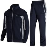 TBMPOY Men's Outdoor Performance Regular Fit Suit Sweat Warm Up Pants(Navy and Grey,US XL)