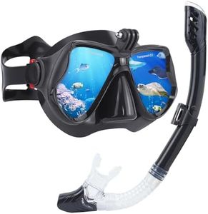 Adult Snorkel Set with Go-Pro Mount, Tempered Glass Mask, Leak-Proof Snorkel Mouthpiece, Anti-Fog Diving, Snorkeling (Black)