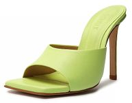 SCHUTZ Kate Bright Tangerine Slip On Open Square Toe Stiletto High Heel Sandals, Green Fresh, 6.5