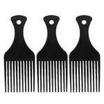 Healifty Hair Pick Comb Metal Picks Afro Hair Wig Braid Hair Styling Comb Styling Tool or Women and Men 3Pcs（Black)