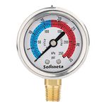 Solimeta 2" Dial Pool Filter Pressure Gauge, Glycerine Filled Pressure Gauge, Water Pressure Gauge, 304 Stainless Steel Case,1/4"NPT Lower Mount