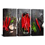 Biuteawal 3 Panel Kitchen Art Wall Decor Fresh Herb Red Chili Pepper Pictures Canvas Print Food Wall Art Painting for Home Dining Room Restaurant Decoration Stretched and Framed Ready to Hang