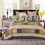 Tache Home Fashion Spring Shower Floral Patchwork Quilt Bedspread Set, Twin, Green