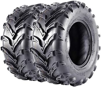 25x10-12 6PR ATV/UTV Tires, All Terrain 15mm Tread Depth 25x10x12 Trail Sand Mud Stream Off-Road Tires, Tubeless Set of 2