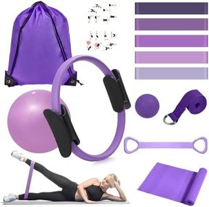 Pilates Equipment for Women Home Workout, Pilates Kit Ring and Ball Set with Pilates Ring, Resistance Bands, Massage Lacrosse. Full-Body Fitness Set for Toning Arms, Thighs Legs & Core, Purple