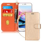 FYY for iPhone 8 Plus Case/iPhone 7 Plus Case, PU Leather Flip Wallet Phone Case with Card Holder Wrist Strap Kickstand Protective Cover for iPhone 7 Plus/8 Plus 5.5" Gold